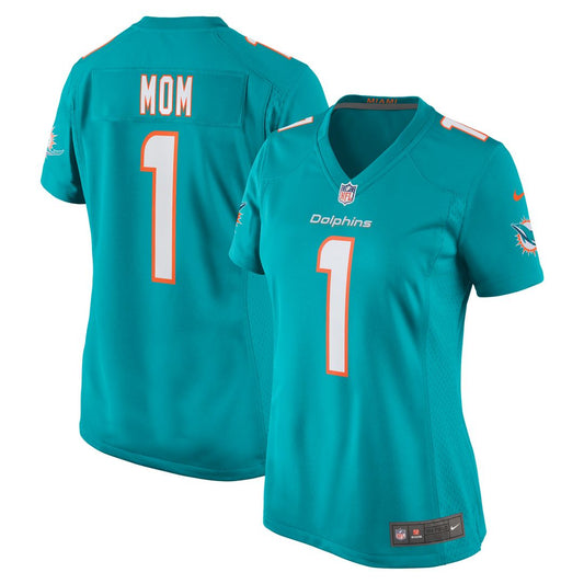 Number 1 Mom Miami Dolphins Women's Game Jersey - Aqua