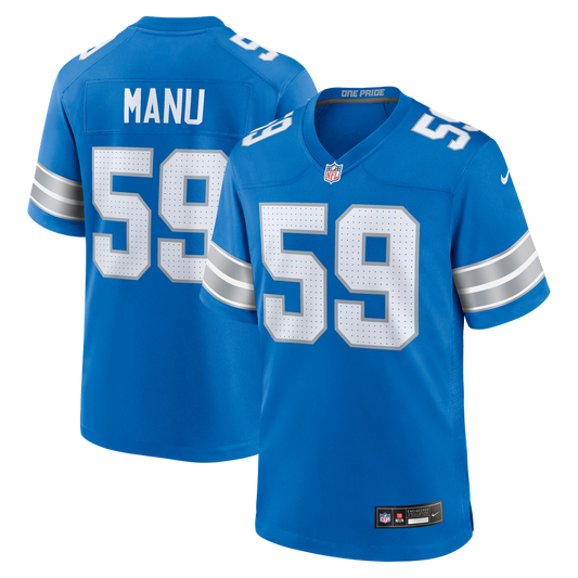 Giovanni Manu Detroit Lions Team Game Jersey - Blue