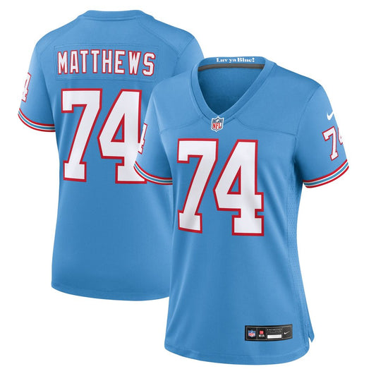 Bruce Matthews Tennessee Titans Women's Oilers Throwback Retired Player Game Jersey - Light Blue